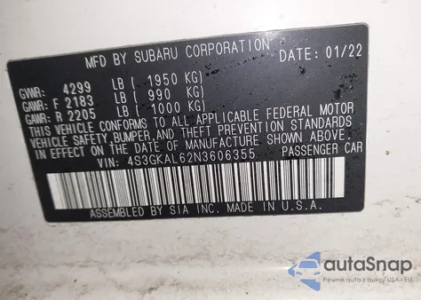 2022 Subaru Impreza Sport from USA, damaged, VIN 4S3GKAL62N3606355